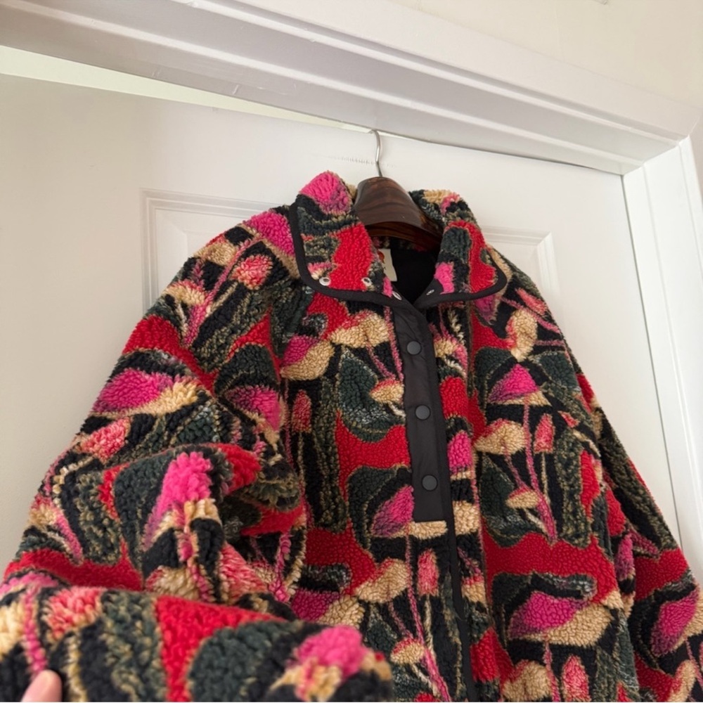 Farm Rio Black Wild Mushrooms Fleece Bomber Jacket - Picture 2 of 9